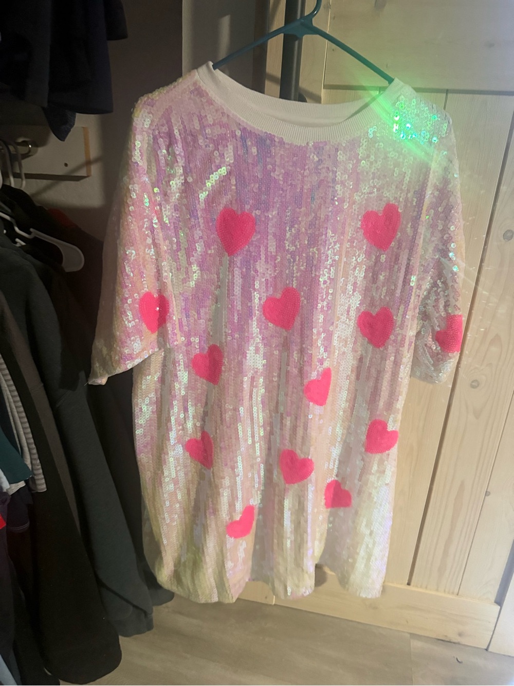 SHEIN Sequin Short-Sleeve Tee with Hot Pink Hearts